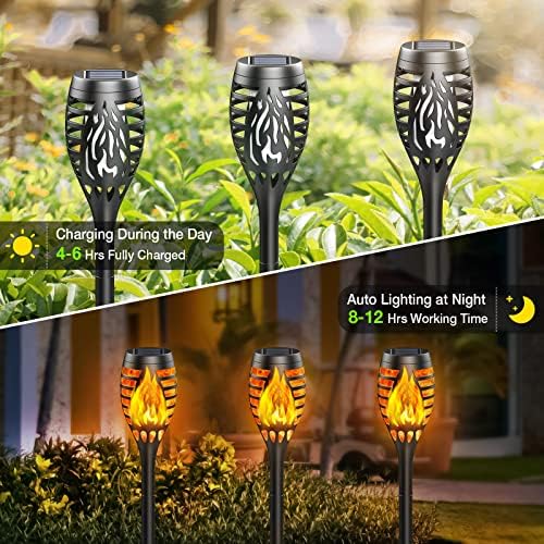Бонлион соларни светла на отворено водоотпорен водоотпорен, соларен факел со 10 пакувања со треперење пламен, соларни напојувани градинарски