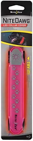 Nite Ize NDCC-03-12 Nite Dawg LED јака покривка, универзално вклопување, осветлување на јака за кучиња, розова со црвена LED, розова/црвена боја