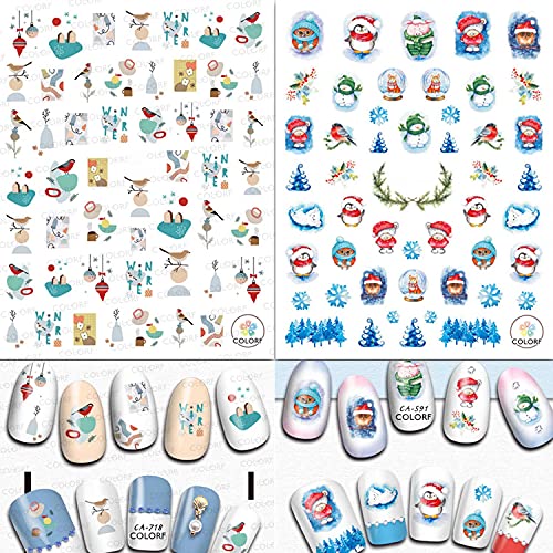 Вокото 12 чаршави Божиќни нокти за нокти за дизајни на нокти мечка пингвин снегулка снежна елка елка елк зимски налепници за