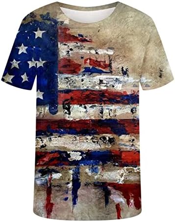 Плус големина 4 -ти јули врвови за мажи на екипаж ден за независност на врвот американско знаме за печатење на блуза за празници патриотски