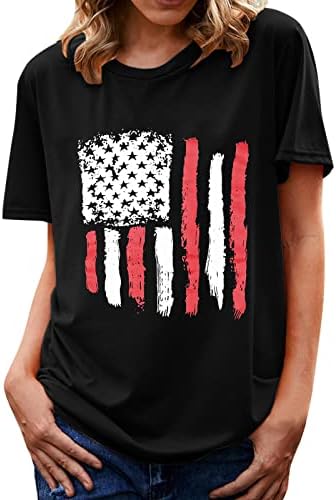 4-ти јули маички со маици за жени со кратки ракави V-вратот маица starsвезди на американски знами