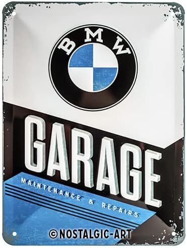 Носталгично-арт ретро калај знак, BMW-Гаража-Идеја за подароци за вентилатори за пристап до автомобили, метална плакета, гроздобер дизајн за декорација на wallидови, 5,9