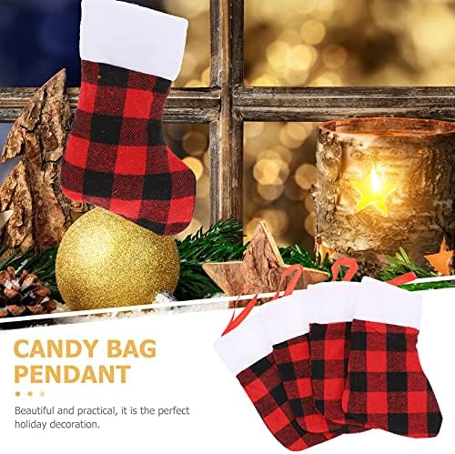 Божиќни торбички во Јардве, црни чорапи, дом за burlap карирана торбичка Семејство приврзоци Кенди чорап кадик почувствуван материјал