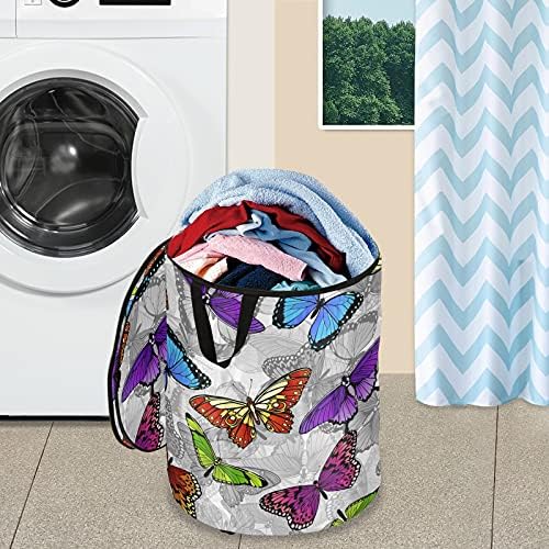 Шарена пеперутка Поп -доп за перење алишта со капакот за складирање на капакот што може да се склопи за перење, за организација на кампување
