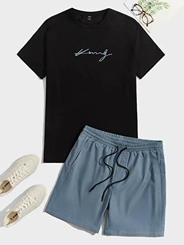 Fdsufdy Облека со две парчиња за мажи мажи, графички мета и шорцеви за половината за влечење