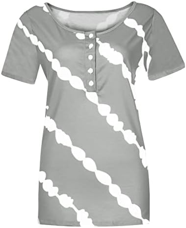 Fragarn Boho врвови за жени летни ленти печати кратки ракави кошули со копчиња на врвови на врвови, случајна слатка лажичка на вратот