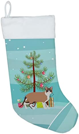 Богатства на Каролина CK4719CS Снежна мачка Мачка Среќна Божиќна Божиќна порибување, камин што виси чорапи Божиќна сезона забава Декорации