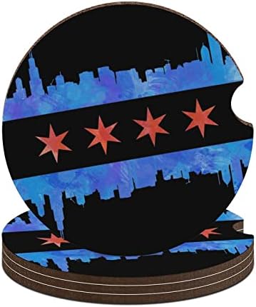 Знаме На Чикаго Тркалезни Подлоги За Автомобили Слатки Држачи За Чаши 2,56 Инчи За Абсорбента За Пијалоци