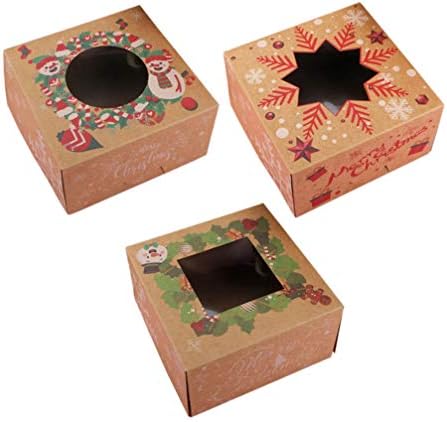 Контејнер за храна Besportble 3 парчиња кутии за Божиќни колачиња со јасен прозорец и капаци од крофни кутии за лекување кутии