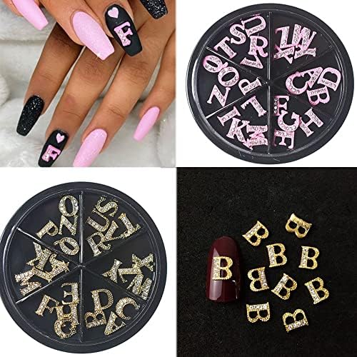 26 букви во тркала A-Z Nail Accessorie Charms злато/розови метални накит Азбуки 3D Nail Art Decorations Supplies DIY делови-ZP167-