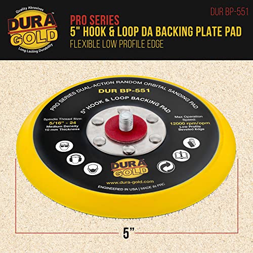 Dura -Gold 5 Зелен филм ПСА дискови за пескарење - 120 решетки и 5 Hook & Loop Da Sander Подлога за подлога на плочата