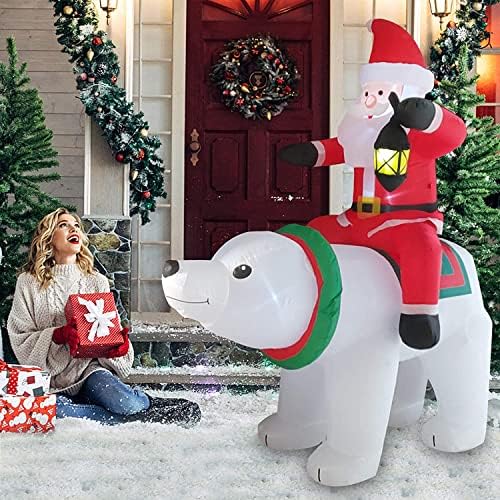 Poptrend 6 ft надувување на Божиќни дворци на Божиќни дворци на отворено LED светла Симпатична црвена капа Дедо Клаус Возење Поларна мечка,