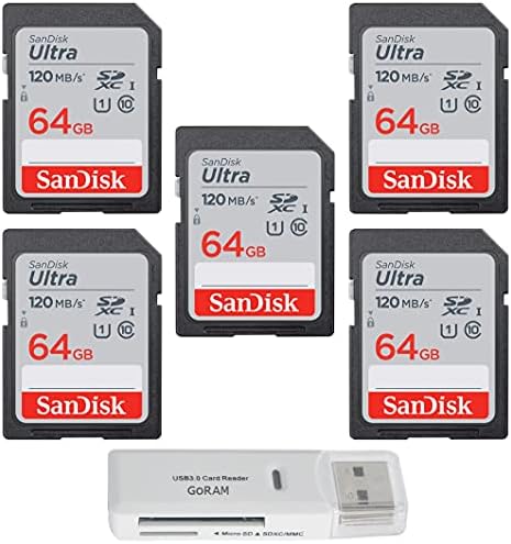 SanDisk 64GB Ultra SDXC UHS-I Класа 10 Мемориска Картичка 120MB/s U1, Full HD, SD Камера Картичка SDSDUN4-064G Пакет Со GORAM USB
