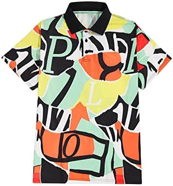 Oyoangle машки цветни печати поло маица со кратки ракави за голф, голф лежерна маица