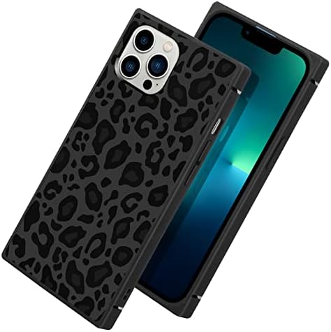LSL Компатибилен со iPhone 13 Pro Max Случај Плоштад Црн Леопард Симпатична Шема Дизајн Безжично Полнење Отпорен На Удари Заштитен Капак