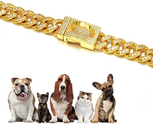 Јака на синџирот на кучиња со брзо ослободување на тока рачно изработено пенливо замрзнат дизајн со дијаманти за миленичиња за мода