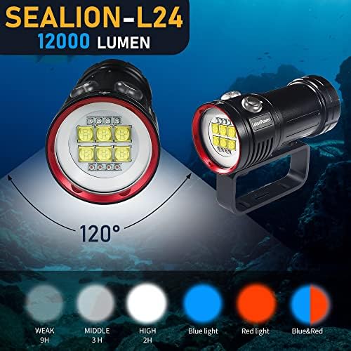 Нуркачка Фенерче, Летонска Моќност L24 12000lumens Нуркачка Светлина, 100m Подводно Видео Светло, Светло За Нуркање, Подводни Светла