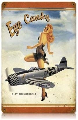 P-47 Thunderbolt Pinup Girl Eye Eye Candy Vintage Metal Sign Воен лим знак 7.8x11,8 инчи