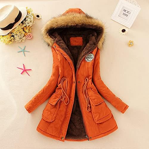 Топло задебелен палто на жените, топло трендовски зимско руно мода обложена качулка од снег палто за надворешна облека плус големина
