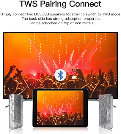 Duvoss D1 TWS двојно спарување Bluetooth звучници, 2 Bluetooth звучници, 2 силиконски случаи, IP67 отпорен на капка водоотпорен безжичен звучник со клип