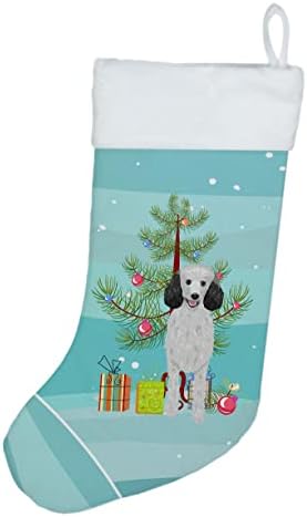 Богатства на Каролина WDK3123CS Пудлица Стандард Сребрена Божиќна Божиќна порибување, камин што виси чорапи Божиќна сезона забава Декорации