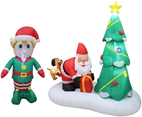 Два божиќни украси за украси, вклучуваат 4 стапала, осветлена Божиќна надувување на елфот, и 6 стапала високи осветлени надуени Дедо Мраз и