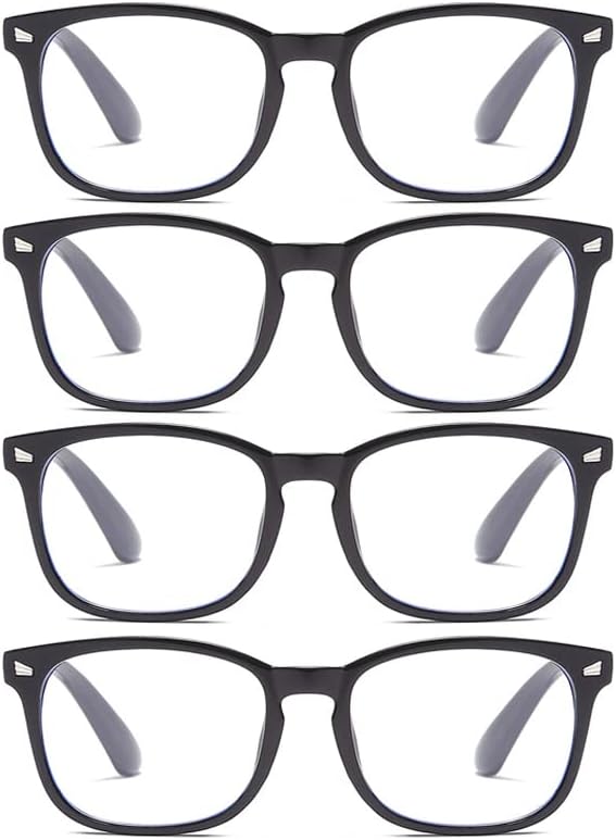 4 Парови Мажи Жени Унисекс Очила За Читање Голема Рамка Сина Светлина Што Ги Блокира Читателите