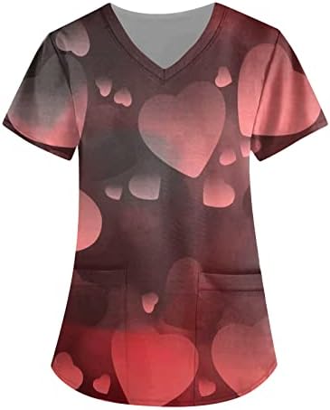 Печати Медицинска Сестра Униформи За Жени, V-Вратот Забава Маици Работна Облека Денот На Вљубените Печати Блузи Плус Големина Кошула Со Џебови