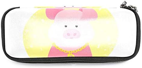 Смешна свиња со златен ланец 84x55in кожен молив со молив, торба со пенкало со двојна торбичка за складирање торбички за торбички за училишни