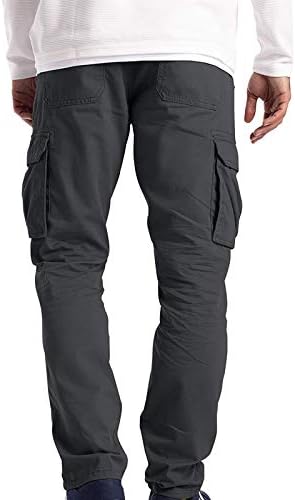 Машки карго панталони на Бобт, цврсти бои, обични повеќекратни џебови, влечење на отворено директно тип фитнес панталони панталони темно сива