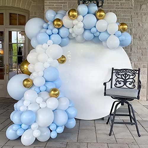 Сино Бели Балони Венец Комплет 124 Пакување Различни Големини инчен Пастел Бебе Сино Мат Бели Балони И Светло Сини Конфети Балони