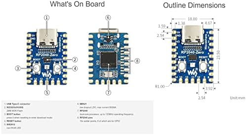 Waveshare RP2040-Zero Pico-Pico-Pico Development Board Builds врз основа на Raspberry PI RP2040 MicroController чип, процесор со двојно