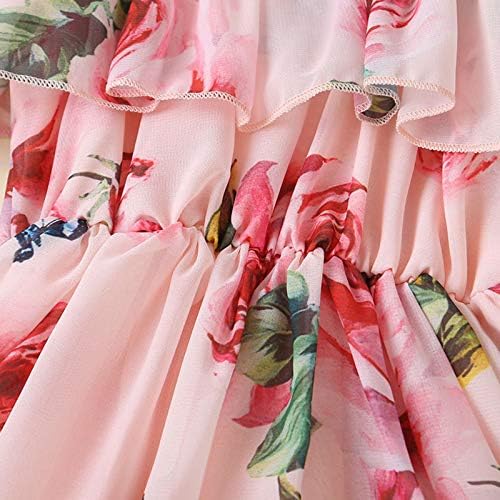Qinciao бебе девојки роза цвет од обичен фустан меур ракав летен садрс за облека за облека за облека за облека