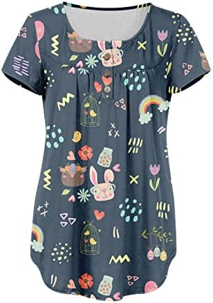 Велигденски кошули за жени Симпатична зајаче графичка кошула О вратот трендовски блуза Туника манки лабави врвови со кратки ракави маички