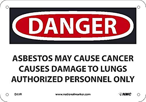 Д22R Национален маркер Опасен азбест знак -може да предизвика рак предизвикува оштетување на само белите дробови овластен персонал, 7 инчи x