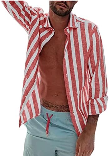 Кошули со долги ракави на ZDDO, карирани долги ракави, копче надолу решетки за лежерна кошула шарени лесни кошули на плажа од одмор