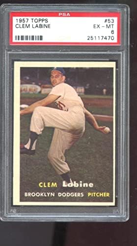1957 Топс 53 Клем Лабин ПСА 6 Оценета Бејзбол Картичка МЛБ Бруклин Доџерс-Бејзбол Картички Со Плочи