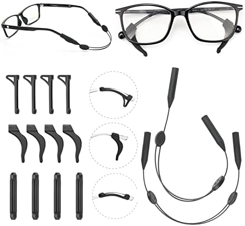 ФАКАТ 6 Па пара држачи за очила за очила, 2 парчиња прилагодлива лента за очила, меки удобни држачи за храмови со силиконски очила против лизгање, држач за низа за очи