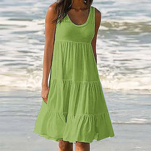 Женски Летен Фустан 2023 Моден Празник Лето Еднобоен Фустан На Плажа Без Ракави