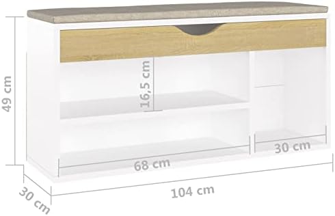 Клупа за чевли SKM со перница бела и сонома даб 40,9 x11.8 x19.3 иверица