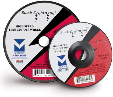 Mercer Abrasives 616100-25 Црна молња со голема брзина Тенки тркала тип 1 пресечен тркала 5-инчни за 0,040-инчи од 7/8-инчи, 25-пакет