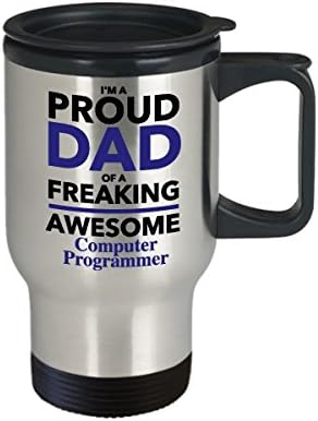 Горд татко на откачен прекрасен компјутерски програмер за патување кафе, подарок за ден на татковци за тато од синска ќерка
