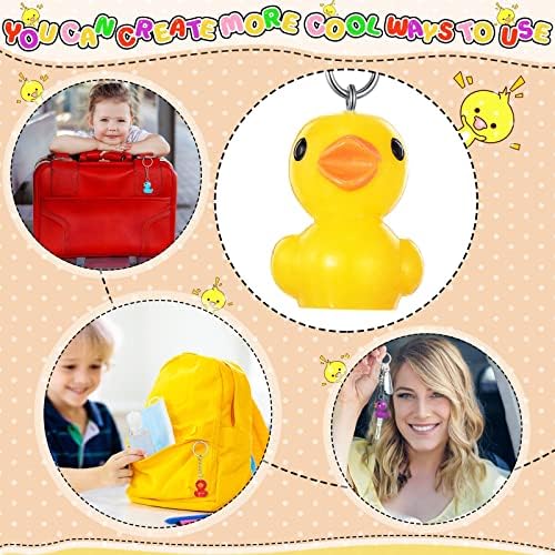 3Д патка за приврзоци за роденденска забава, 30 поставени гумени патки мали патки за клучеви со торби за влечење органза и ви благодарам на Крафт ознаки за детски род