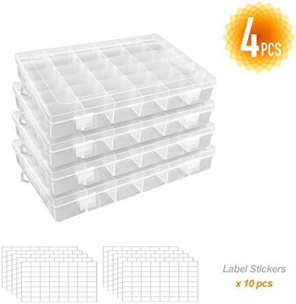 Wlussell 4 Pack 36 Grids пластични везени кутии за складирање на организатор, чиста занаетчиска мрежна кутија за складирање на решетки