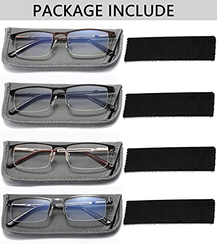 4-Спакувајте Сини Очила За Читање Што Блокираат Сина Светлина За Мажи, Стилски Читачи На Компјутерски Метални Рамки Со Шарки Против Отсјај/Ув Филтер За Напрегање На