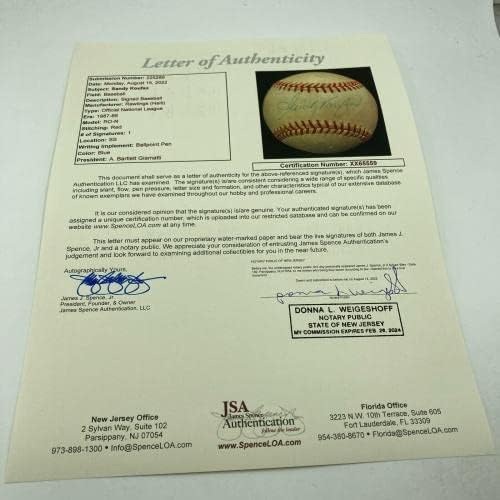 Сенди Куфакс потпиша официјален бејзбол на Националната лига JSA COA - автограмирани бејзбол