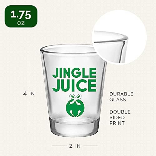 Сок од џингл-6 Црвени И 6 Зелени Божиќни Чаши-Комплет Од 12 Стаклени Чаши За Забави Со Двострани Отпечатоци-Празнични Чаши За Коктели