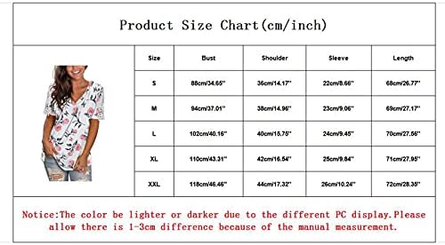 Вени летни врвови за жени обични, женски чипка цветник за впечаток со врата со кратки ракави со кратки ракави лабави слатки врвни врвни