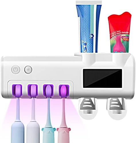 Заби за држач за четкичка за заби - монтиран четка за заби и држач за паста за заби, со функција за чистење 4 слотови и 2 автоматски