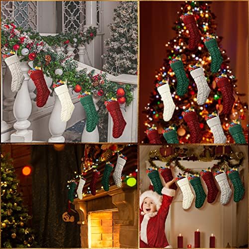VINSOT 16 пакувања Божиќни чорапи Масовно 18 инчи голем рустикален кабел плетен порибување камин виси подароци за семејни празници Божиќни забави